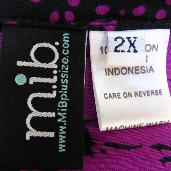 Purple Batik Tunic Sz 2X Relaxed Hi-Lo Hem - Picture 6 of 7